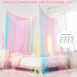 AUEJACKY Girls' Bed Canopy, 190 x 210 x 240 cm, Canopy for Children's Room, Universal Square Mosquito Net, Bed Canopy for Double Bed and Single Bed