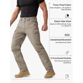 FREE SOLDIER Men's Water Resistant Pants Relaxed Fit Tactical Cargo Work Pants with Multi Pocket