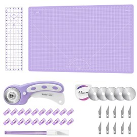 Headley Tools Headley Tools Rotary Cutter Set - 45mm Fabric Cutter, 5 Extra Rotary Blades, A1 Cutting Mat, Quilting Ruler and Sewing Clips, Craft Knife Set, Ideal for Crafting, Sewing, Patchworking, Purple