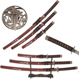 Snake Eye Tactical Two Tone 3 Piece Samurai Katana Set w/Free Sword Stand (97R)
