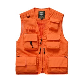 Spanye Orange Hunting Vest Mens Outdoor Fishing Travel Safari Photography Big Game Safety Utility Vest With 16 Pockets (02 Orange S)