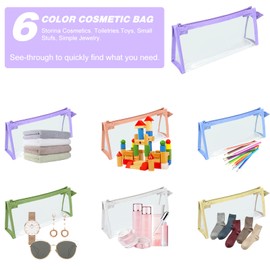 Pack of 6 Cosmetic Bags, Transparent, Three-Dimensional Make Up Bag with Zip, Airline Kit PVC Transparent with Carry Handle, Bag Transparent Toiletry Bag for Travel, Holiday, Bathroom, multicoloured,
