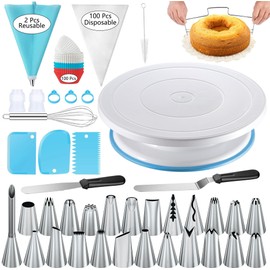 GZMAISULEE 240 kits de suministros para decoración de pasteles, 100 bolsas para tuberías, 100 forros desechables para cupcakes, 24 puntas para glaseado, 3 raspadores para glaseado, 2 espátulas,