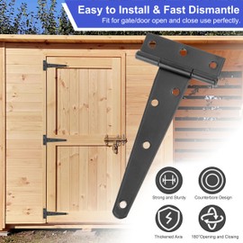 Pack of 6 T-Hinges Heavy Duty Black, 120 mm T Hinges Iron Galvanised T-shaped Door Hinge Foldable with Screws for Shed Gates, Barn Doors, Garden Gates, Windows