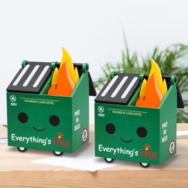 PUNICA 2 Set Dumpster Fire Pencil Holder with 100 Pcs Flame Note Cards, Funny Office Desk Accessories Decor, Great Gifts for Coworkers Teacher - Green (Already Assembled)