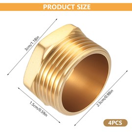 BieMian Brass Blanking Plugs 3/4 Inch Male Thread, Brass Plug G3/4 Inch (Diameter 26 mm), AG End Plug, Pipe Plug with Hexagon, Blind Cap, Brass Cap, 3/4 Inch Thread Fitting, Brass Fittings, Pack of 4