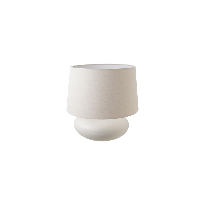 Creative Co-Op Round Stoneware Table Lamp with Linen Shade, White