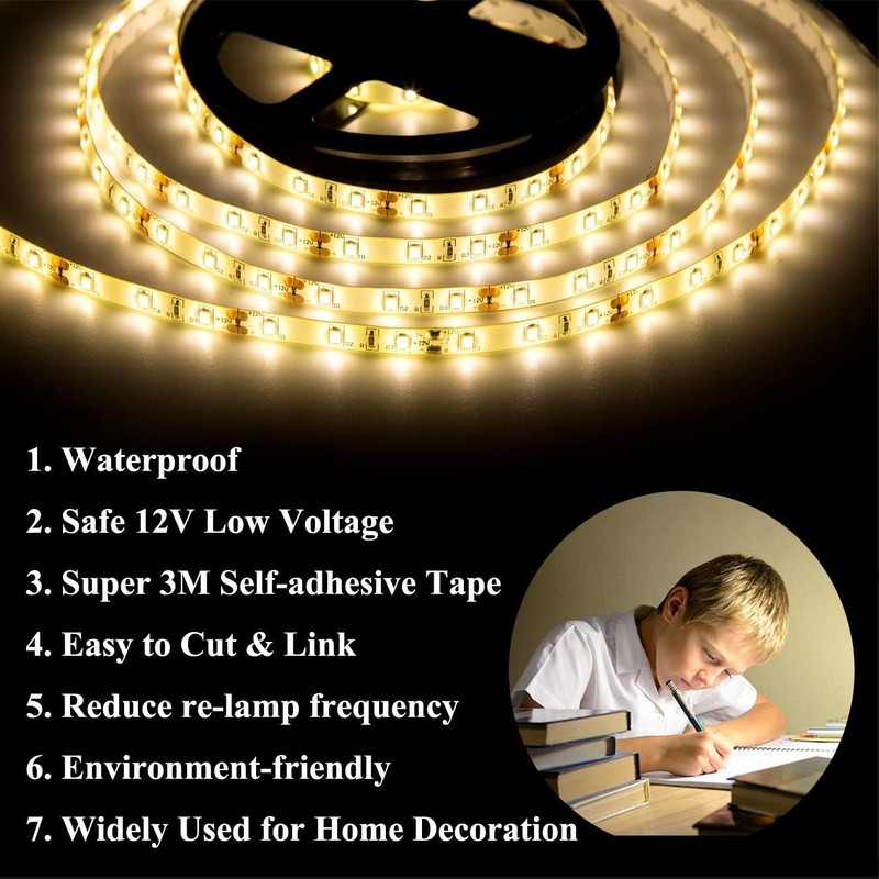 JUNWEN 50ft Warm White Led Strip Lights, 12V Waterproof Flexible