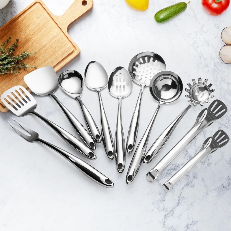 304 Stainless Steel Kitchen Utensils Set, 11 PCS Metal Cooking