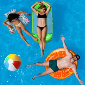Lubibi Inflatable Pool Float Set with 2 Water Hammock, Swimming Ring, Beach Ball, Portable Fruit Swimming Pool Inflatables, Perfect for Summer Pool Party Decorations, Summer Fun for Famil