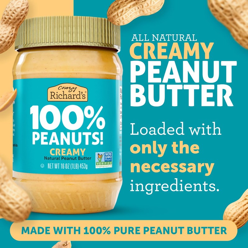 Crazy Richard's 100% All-Natural Creamy Vegan Peanut Butter with No