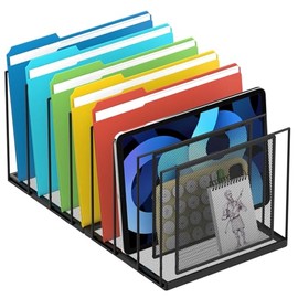 Desk File Organizer, 7 Section Vertical Metal File Organizer for Desk, Desktop File Organizer Stand, Paper Folder Organizer for Office Home Classroom 