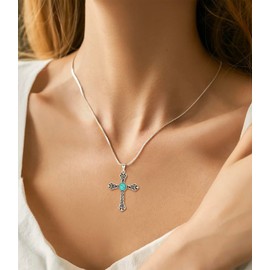 DOLIOX Real Turquoise Cross Necklace for Women 925 Sterling Silver Black Celit Knot Peandant Jewelry for Her Dainty and Vintage