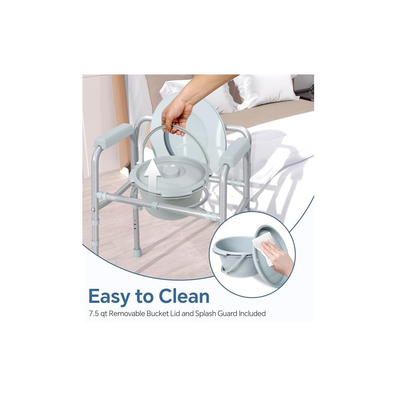 HOMLAND 3-in-1 Bedside Commode Chair with Sturdy Dual-Crossbar Support Construction,