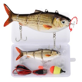 Robotic Swimming Lure 5.1” Fishing Lure 4-Segement Multi Jointed Swimbait Electric Bait LED Light USB Rechargeable Robotic Lure for Bass Trout Pike Fishing Tackle (Common Shad)