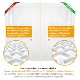 Nut Milk Bags, 12"x12", 2 Pack, Reusable Nylon Food Strainer, Multi-use Food Grade Filter for Almond Milk, Juice, Cheese, Tea, Cold Brew Coffee(1x200 Micron & 1x125 Micron)