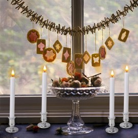 LED Flameless Window Candles with Remote Timer Sliver Holder 10 PCS Battery Operated Flickering Taper Candle Lights with Removable Candle Holders Best Gift for Xmas Wedding Home Dinner Décor