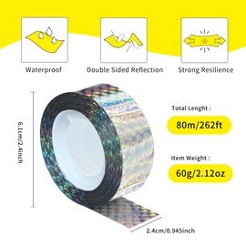 KOKMEYA Bird Scare Tapes 262FT*1 Reflective Flash Tape for Birds, Bird Scare Device Double Side Ribbon Scare Birds Away for House, Garden, Yard, Orchard, Patio, Outdoor