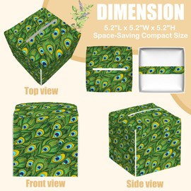 BLYKVGHQ Leather Tissue Box Holder Peacock Feather Tissue Box Cover Facial Paper Case Organizer Cube Napkin Dispenser for Bathroom Vanity Countertop Night Stand Office Car