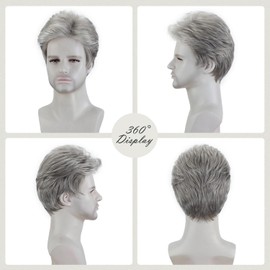Mens Short Grey Silver Wigs Layered Natural Hair Costume Halloween Cosplay Synthetic Wig for Male