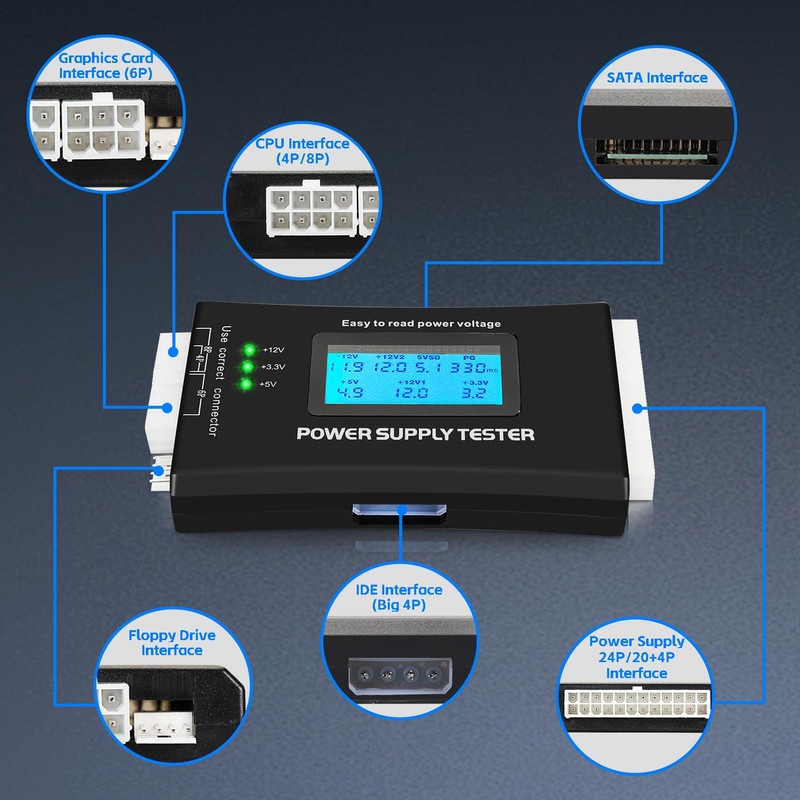 LCD Power Supply Tester,ASHATA ATX Power Supply Computer Host Inspection