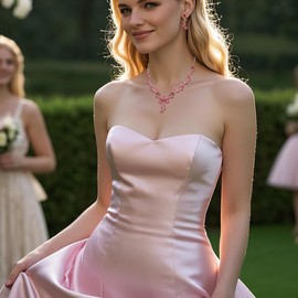 BriLove Women's Wedding Jewelry Leaf Cluster Flower Crystal Dangle Earrings Pendant Necklace Set for Bridal Pink