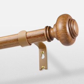 Wolistsa Wood Curtain Rods for Windows 48 to 84 Inch, Boho Vintage Decorative 1 Inch Diameter Wooden Curtain Rod, Adjustable Heavy Duty Rustic Farmhouse Drapery Pole with Imitation Wood Grain Finials