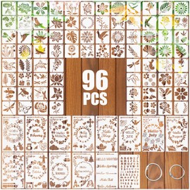 BATHRINS 96 Pcs Stencils Set for Painting Reusable Stencil Crafts Flowers & Letters Drawing Templates for Wall, Fabric Art, Wood, Scrapbook, Home Signs