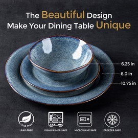 AmorArc Ceramic Dinnerware Sets, Handmade Stoneware Reactive Glaze Plates and Bowls Set, Scratch Resistant | Dishwasher & Microwave Safe, Service for 4 (12pc)