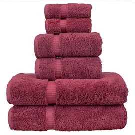 Luxury Hotel & Spa Quality, Quick Dry 100% Turkish Cotton, 700 GSM, Eco Friendly Towel, Bathroom and Kitchen Dobby Border Towels, 2-Bath Towel, 2-Hand Towel, 2-Washcloth (Bundle Set of 6, Cranberry)