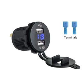 4.2A Dual USB Charger with Blue Digital Voltmeter - Universal Waterproof Dual 2.1A LED Power Outlet as Replacement of 12V/24V Volt Socket to Rocker Switch Panel on Boat Car Truck Vehicle Motorcycle