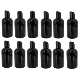 Natural Farm - Botellas de plástico Boston negras de 4 onzas, paquete de 12 botellas vacías recargables, sin BPA, aceites esenciales, aromaterapia, tapa negra de disco a presión, fabricadas en los Estados Unidos