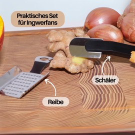 Gingi Grater & Ginger Peeler Set - Mini Ginger Grater and Ginger Peeler, Stainless Steel, Perfect for Ginger Tea, Turmeric & Garlic Grater, Practical Kitchen Aid for Fine Grating and Quick Peeling