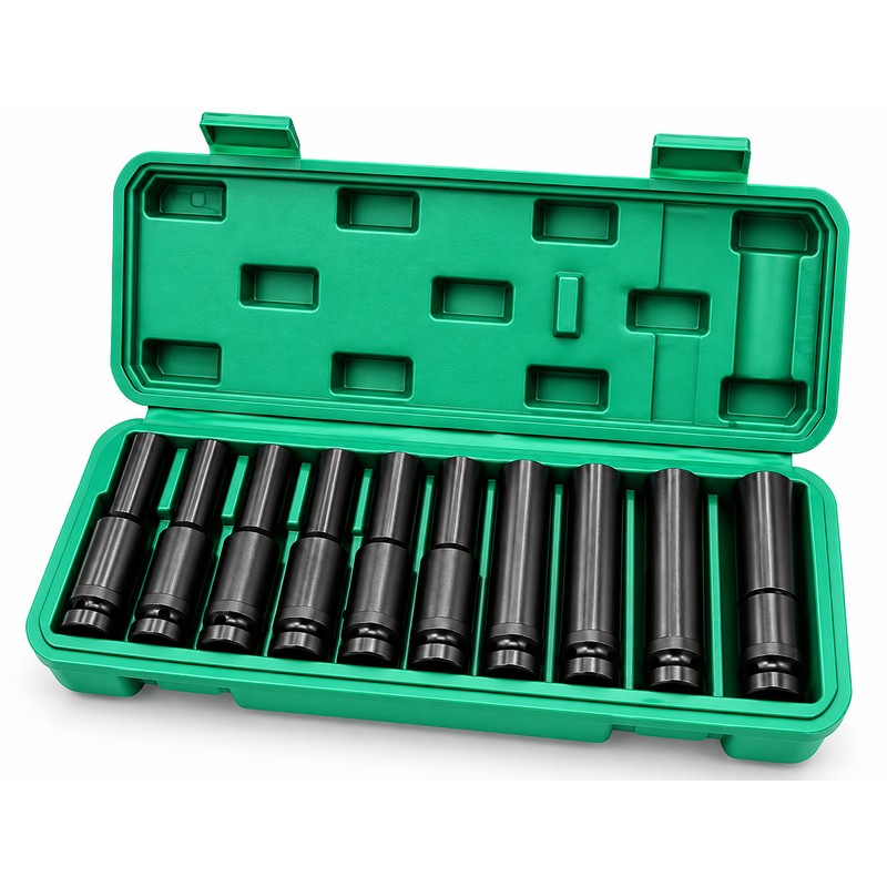 10Pcs Deep Groove Socket Set – Multi-Size Pneumatic Ratchet Sockets