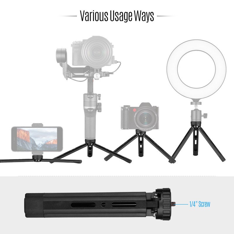 Desktop Metal Tripod Stand 1/4 inch Screw 4 Levels Adjustable