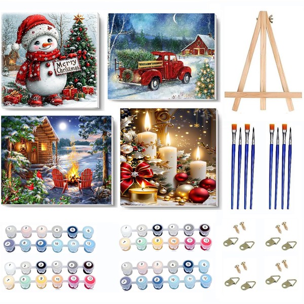 4 Pack Christmas Paint by Numbers Kit for Adults with