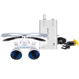 Dental Power Surgical Binocular Loupes Optical Glass Loupe 3.5x420mm with LED Head Light Lamp