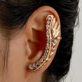 Andelaisi Boho Rhinestone Ear Climber Earrings Gold Crystal Angel Wing Wrap Crawler Earrings Vintage Crystal Cuff Warp Earrings Bling Cz Crystal Crawler Climber Earrings Jewelry for Women