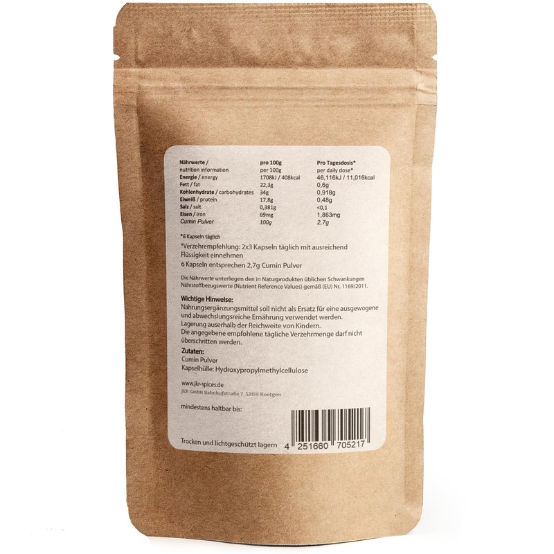 JKR Spices Pack of 210 Cumin Capsules - Vegan Capsules