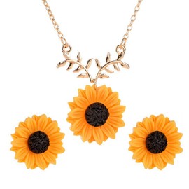 Long tiantian Sunflower Earrings Boho Sunflower Necklace Ring Set
