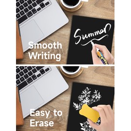 Kivsty Acrylic Dry Erase Board with Wood Stand - 6 x 8 Inch Erasable Chalkboard, Desktop Blackboard Small Chalk Board to Do List Menu Black Board for Office, Home, School, Fridge - 1 Pack