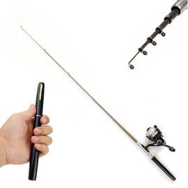 Portable Mini Small Fishing Rod and Spinning Reel Combos, Compact Telescopic 38inch Pocket Pen Fishing Pole with Line Lures Hooks for Raft, River, Lake, Ice Fishing and So On (Black)