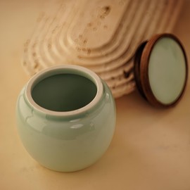 Handmade 10oz (300ml) Ceramic Jar with Wooden Lid | Airtight and Elegant Storage for Tea, Spices & Coffee | Minimalist Zen-Inspired Design