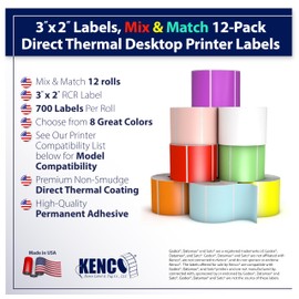 3” X 2" Direct Thermal Perforated Stickers Labels for Barcodes, Address, Small Business Labeling, Inventory and Color Coding - Compatible with Zebra, Rollo, Munbyn, and More (12 Rolls, Mix 'N Match)