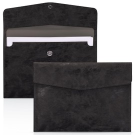 Document File Folder,Classycoo Waterproof Thin PU Leather A4 Envelope Folder Expanding File Organizer Portfolio Storage Case (N-BK)