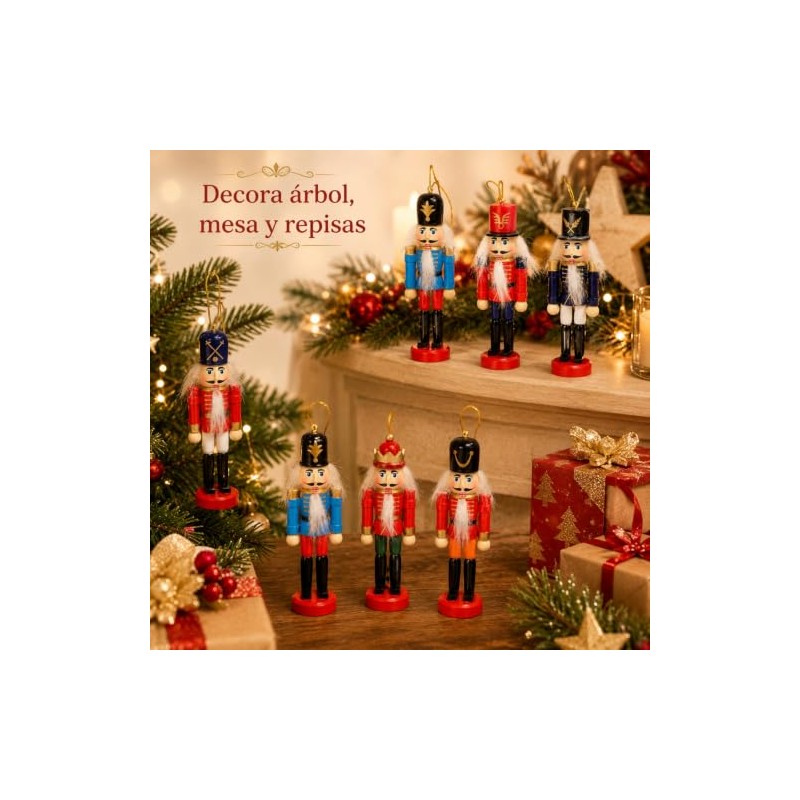 6 Adornos de Cascanueces de Navidad, Adornos para Árbol de