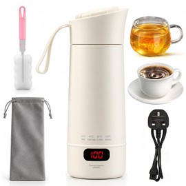 Portable Mini Travel Kettle 400ml with Keep Warm Function, Cream White