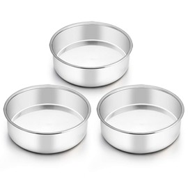 TeamFar TeamFar 6 Inch Cake Pan, Round Cake Pan Tier Baking Pans Set Stainless Steel, Fit in Pot Pressure Cooker Air Fryer, Healthy & Toxic Free, Mirror Finish & Sturdy, Oven & Dishwasher Safe - Set of 3