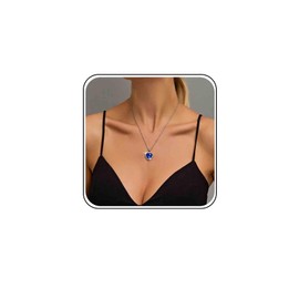 Xmsrn Vintage Crystal Sapphire Heart Necklace Sapphirre Rhinestone Heart Choker Necklace Blue Crystal Love Heart Necklace Blue Cz Rhinestone Heart Love Necklace for Women