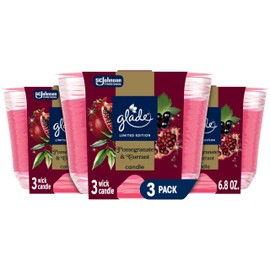 Glade 3-Wick Scented Candle Jar, Pomegranate & Currant, Air Freshener Infused with Essential Oils, 6.8 Oz, 3 Count
